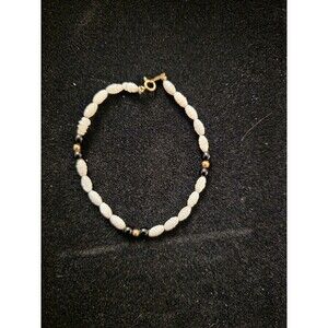 14k 585 Yellow Gold Bracelet with Faux Beaded Gold Colored Pearls Natural